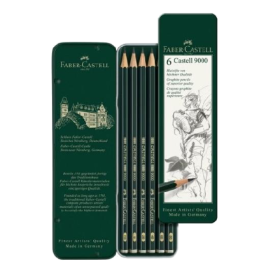 Ołówki Faber-Castell 9000 - Zestaw 6 sztuk HB-8B